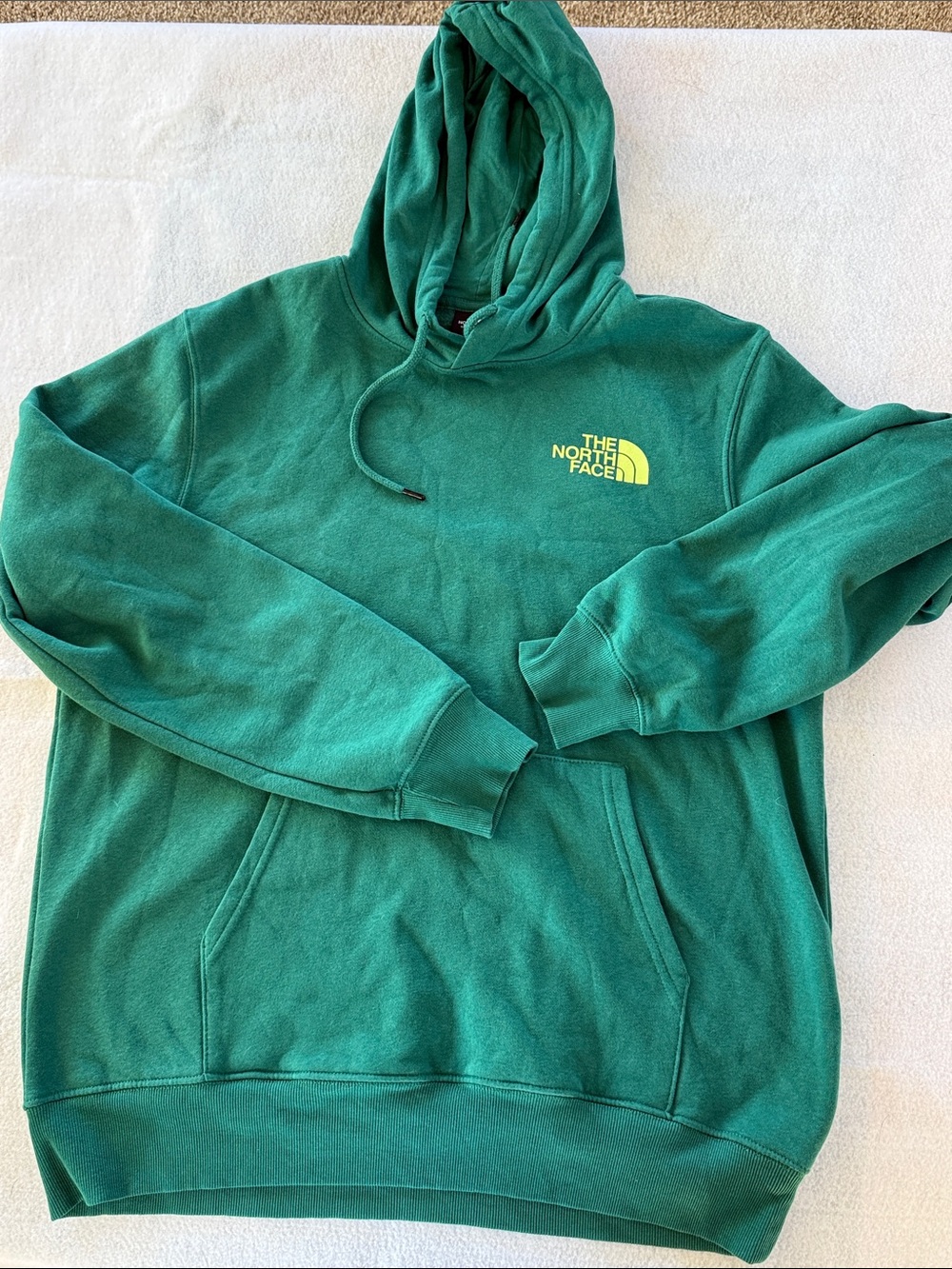 The North Face Men's Green Pullover Hoodie with Yellow Logo